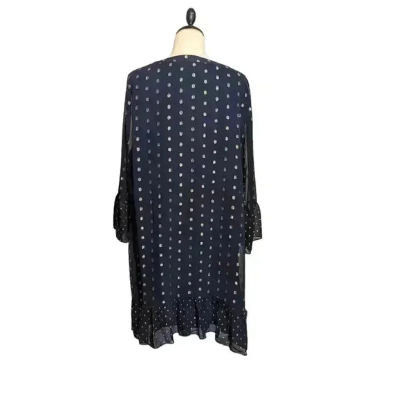 Crown & Ivy Navy Blue Metallic Dot Long Sleeve Highland Ruffle Dress Size XXL - Picture 6 of 9